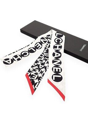 Chanel Slim Bandeau Scarf Silk White SA